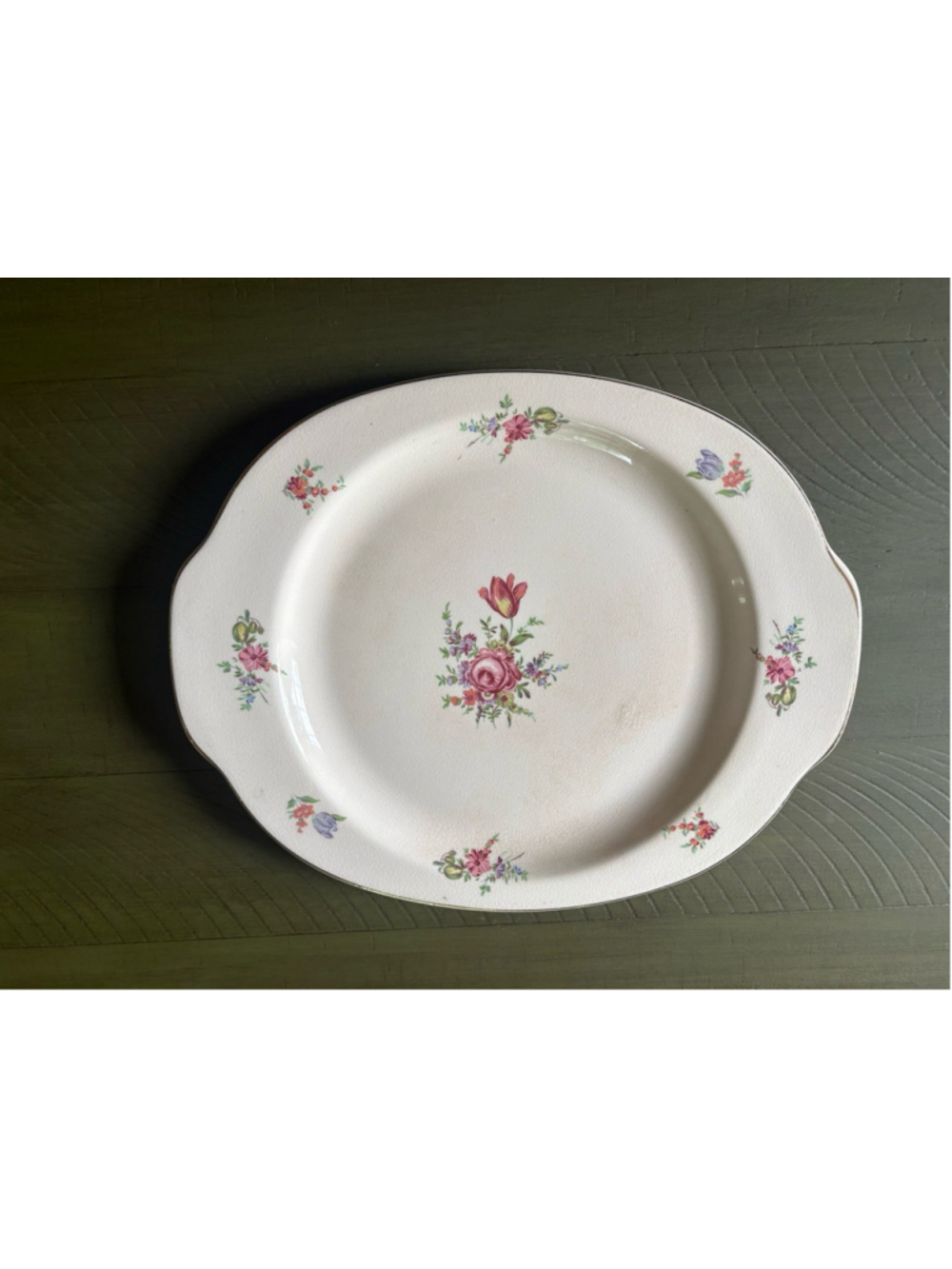 Vintage Homer Laughlin Priscilla 13.5” Oval Serving Platter Pink Floral USA